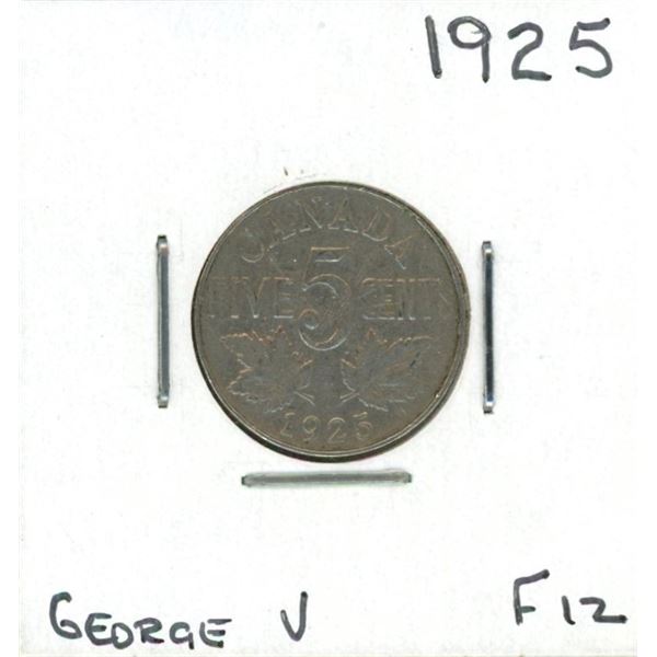 1925 George V Five Cent Coin (F-12)