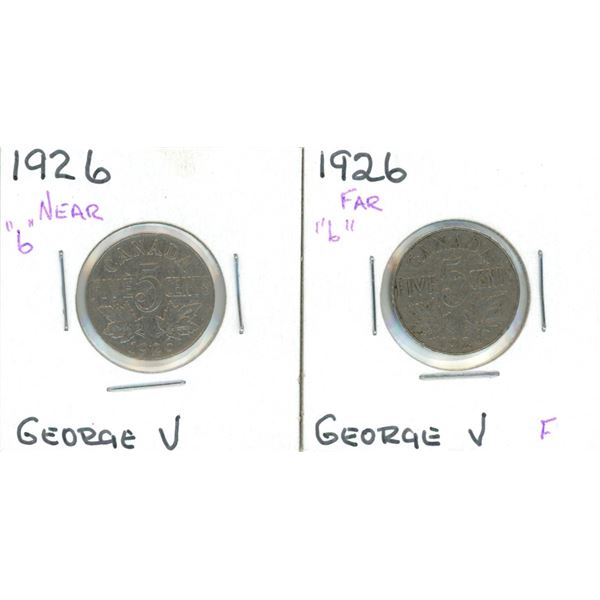 (2) George V Five Cent Coins 1926 (Near "6", Far "6")