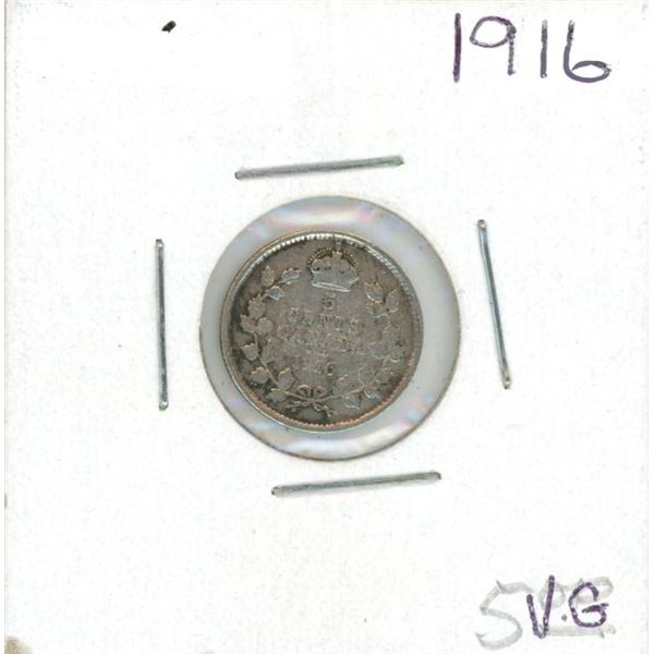 1916 George V Five Cent Coin (VG)