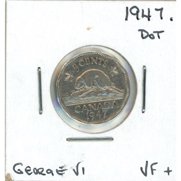 George VI Five Cent Coin 1947 (Dot) (VF+)