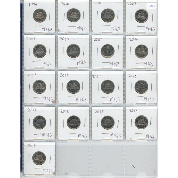 Sheet of 17 Canadian Nickels - 1999-2015