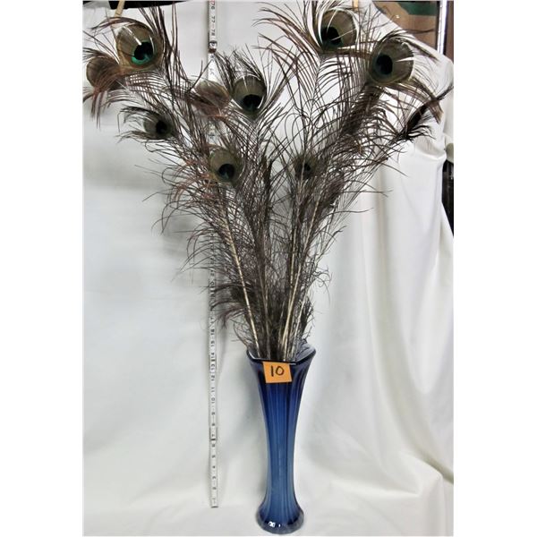 cobalt blue 14" case/assorted peacock feathers