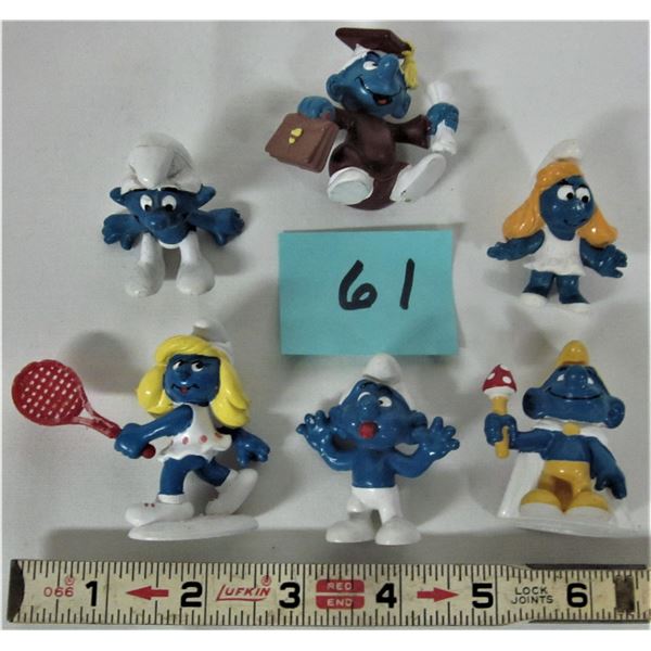 Lot of 6 vintage 1980's Schleich Peyo PVC plastic Smurf figures