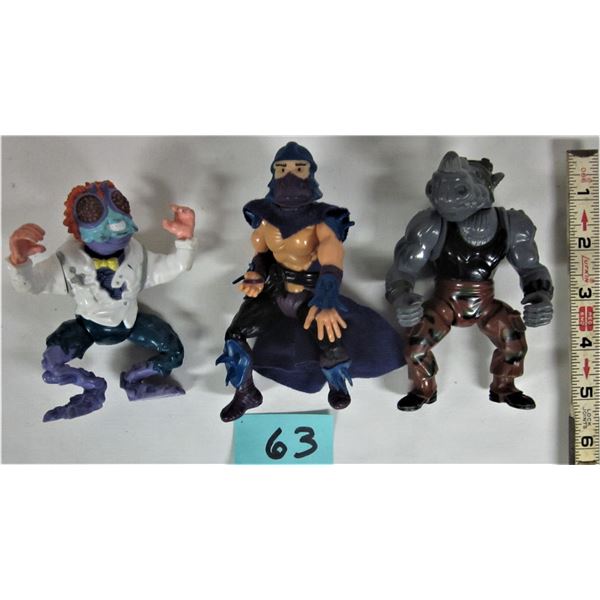 Lot of 3 vintage 1980's Teenage Mutant Ninja Turtles Villains Baxter Stockman, Rock Steady, Shredder