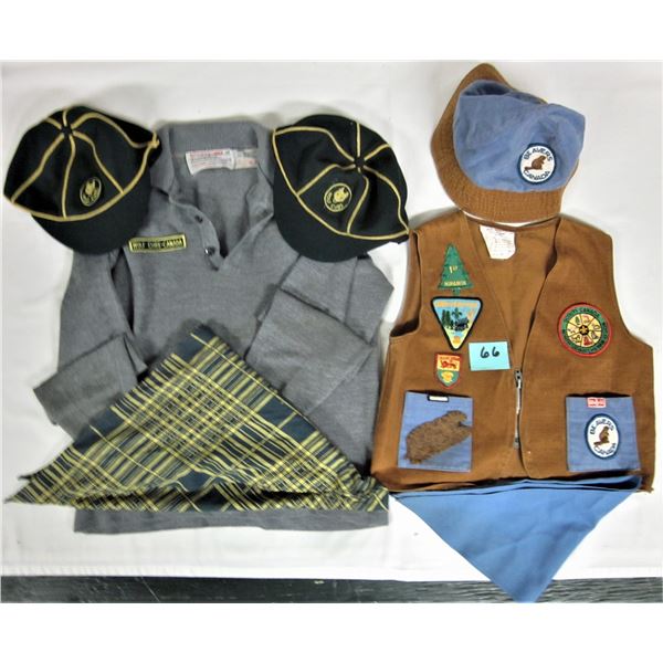 Lot of boy scouts & wolf cubs Canada uniform vest, jersey, caps, scarves