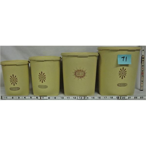 Set 4 vintage yellow rubber Tupperware Canister set