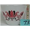 Image 1 : rare 5.5" D X 4" H splash proof Fire King ovenware white milk glass bowl with black & red Tulip patt