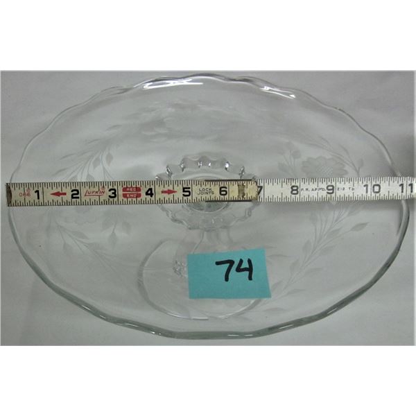11" etchd floral clear lass cake pedestal footed scalloped edge