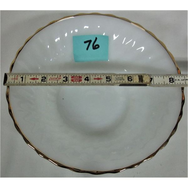 8.5" golden anniversary Anchr Hking white vegetable bowl 22K gld rim Fire King Anchor Hocking