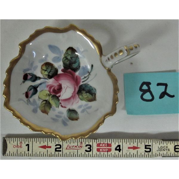 Vintage ornate 3.5" hand painted serving dish with finger hold porcelain marked "Paris, France AIT c