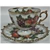 Image 2 : Tea cup footed & Lusterware saucer fruit basket gold trim marked Shafford hand decorated - Japan