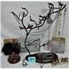 Image 1 : vintage bronze? Metal 15" X 14" jewellery display tree with assorted costume necklaces & accessories