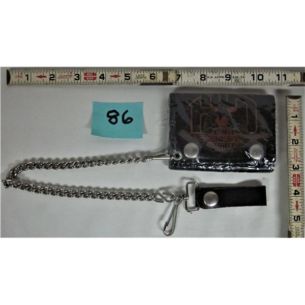 New genuine leather tri-fold trucker/Biker Harley Davidson wallet with belt loop & 14" detachable ch