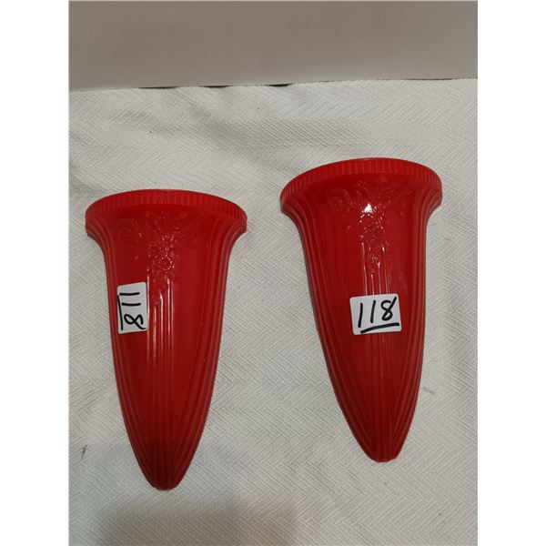 2 vintage plastic Ardee hanging pocket vases