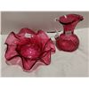 Image 1 : 2 Cranberry glass, 8" bowl, 5" tall pitcher