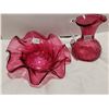 Image 2 : 2 Cranberry glass, 8" bowl, 5" tall pitcher