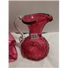 Image 3 : 2 Cranberry glass, 8" bowl, 5" tall pitcher