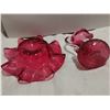 Image 4 : 2 Cranberry glass, 8" bowl, 5" tall pitcher