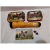 Image 1 : 2 RCMP tins, flash light, post card & buttons