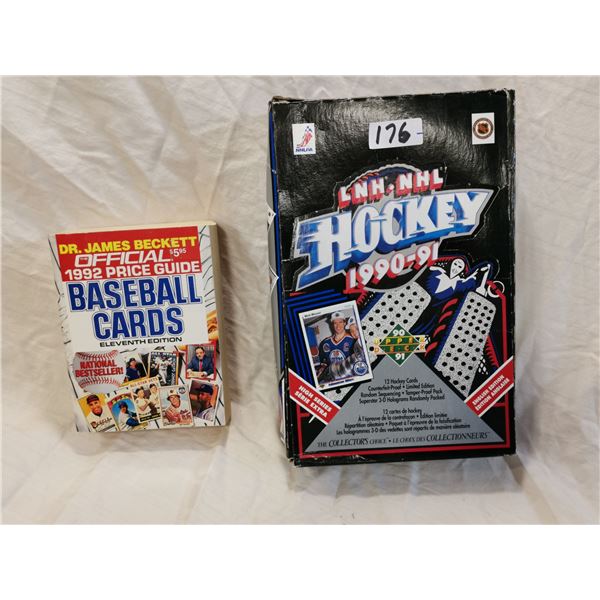 1992 baseball cards guide & 1990-91 box of NHL cards (2 missing)