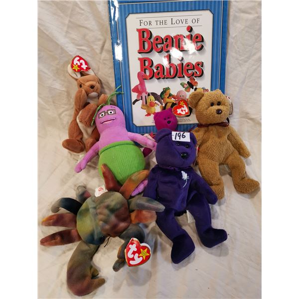 Beanie babies book & 6 Beanie babies