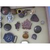 Image 4 : Wooden Display Box plus various items - Military Buttons - Badges - Pins