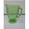 Image 1 : GREEN DEPRESSION GLASS PITCHER - FLORINTINE PATTERN - No Cracks or Chips