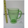 Image 2 : GREEN DEPRESSION GLASS PITCHER - FLORINTINE PATTERN - No Cracks or Chips