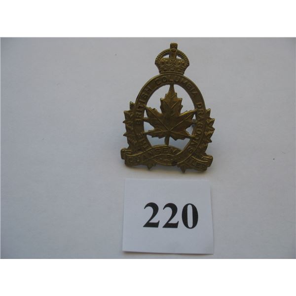 THE BRITISH COLUMBIA DRAGOONS CAP BADGE - WW 2 - KINGS CROWN