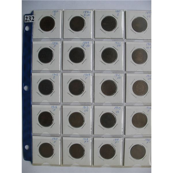 CANADIAN LARGE CENTS - LOT of 20 Different Dates (1859 to 1920) - Various Grades
