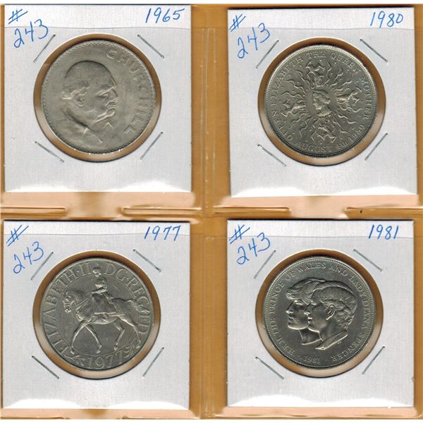 LOT of 4 DIFFERENT BRITISH CROWN'S - (Churchill,  Charles & Diana,  Queen Mother,  Elizabeth II)