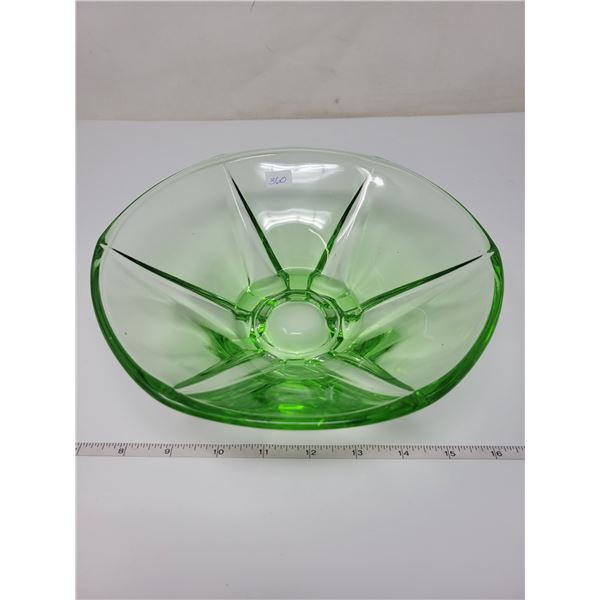 Green depression glass bowl