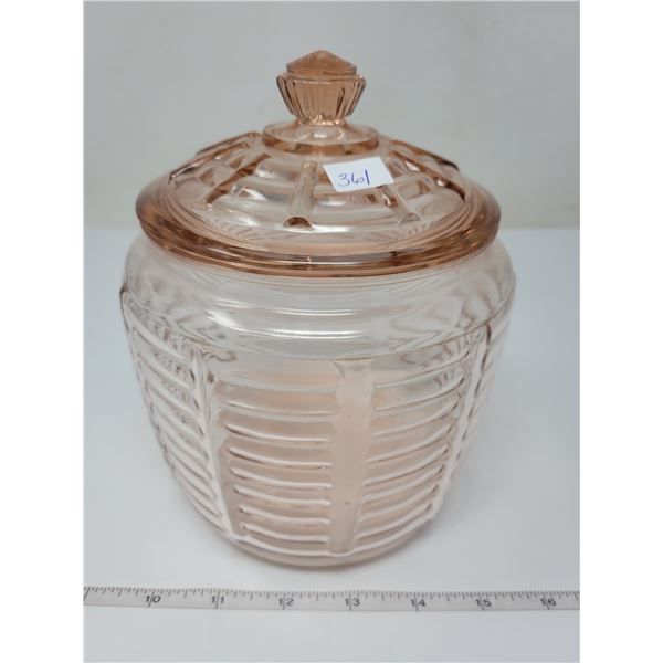 Pink depression glass buscuit barrel