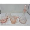 Image 2 : 2 Bowls, sugar, creamer, decanter pink depression glass