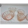 Image 3 : 2 Bowls, sugar, creamer, decanter pink depression glass