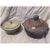 Image 1 : 9" enamel pot & hand made egg picking basket