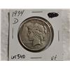 Image 1 : 1934 D Peace silver dollar VF