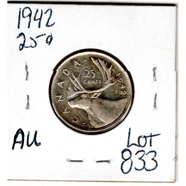 833 NICE 1942 25 CENT WITH DIE CRACKS THROUGH LETTERING VARIETY