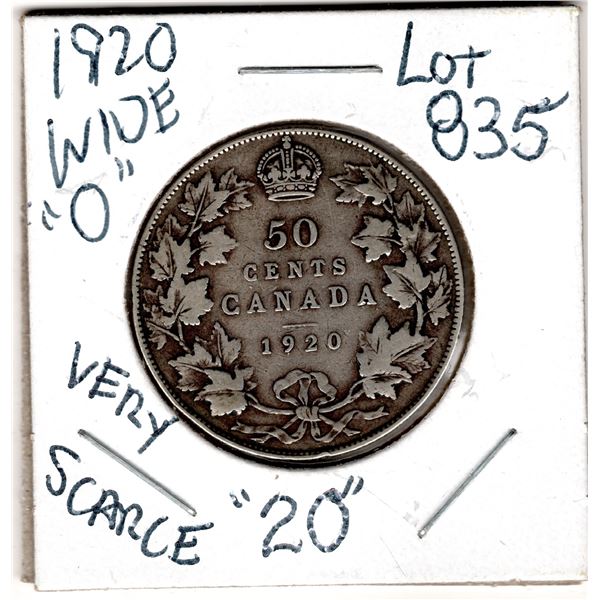 835 SCARCE 1920 WIDE 0 FIFTY CENT PIECE