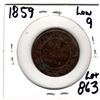 Image 1 : 863 1859 LOW 9 ONE CENT WITH DIE CRACK THROUGH V