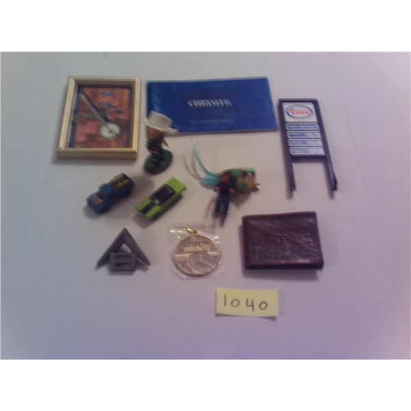 Lot of misc bobblehead leather wallet 2 hot wheels one red line V8 car emblem etc.