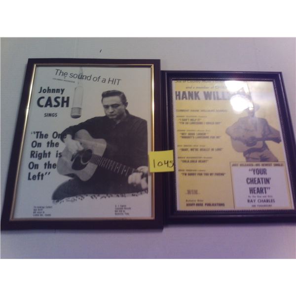 Two country music ads Hank Williams 11.5" X 14" Johnny Cash 11.5" X 16"