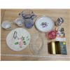 Image 1 : Lot of glassware - sandwich glass bowl, two O.J. cups, Egg coddler, cake platter etc.