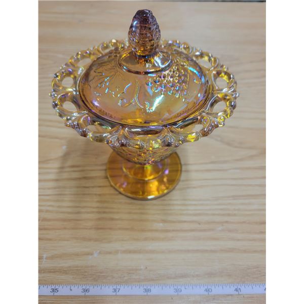 Footed carnival dish with lid