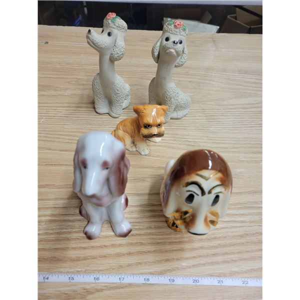 Lot of five (5) dog ornaments
