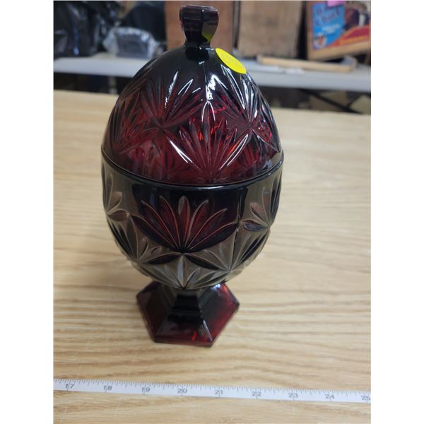 Footed ruby red candy holder