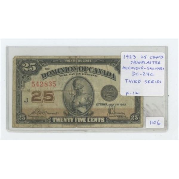 1923 25 cents Shinplaster. McCavour-Saunders signatures. DC-24c. The third series of the 1923 shinpl