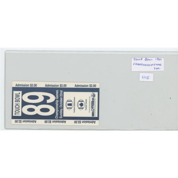 Touch Bowl 1989 Championship Football Game $2 Admission Ticket. Unc. Scarce.