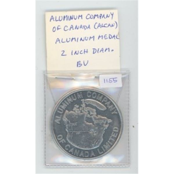 Aluminum Company of Canada (ALCAN) pure aluminum medal. Large 2-inch medal was issued for Kitimat, B