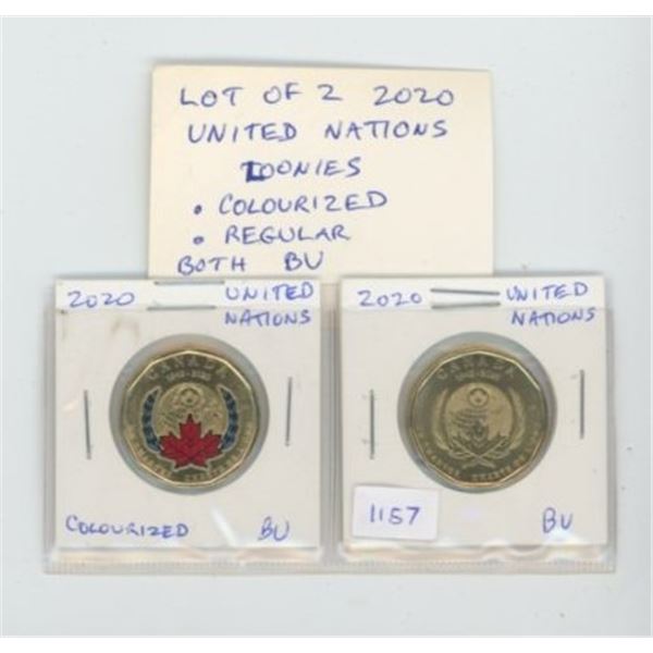 Lot of 2 2020 United Nations Loonies. Includes Colourized and Regular loonies. Both, BU from origina